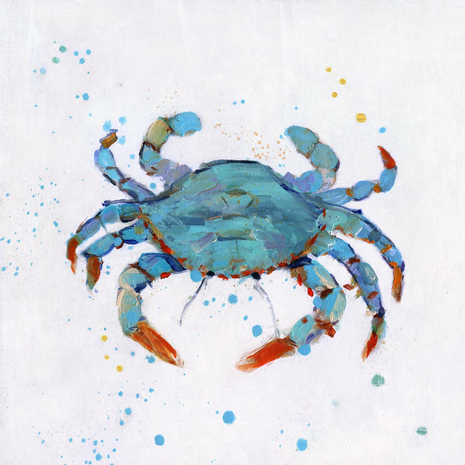 Framed Small - Bubbly Blue Crab By Sally Swatland - Blue Classy Art