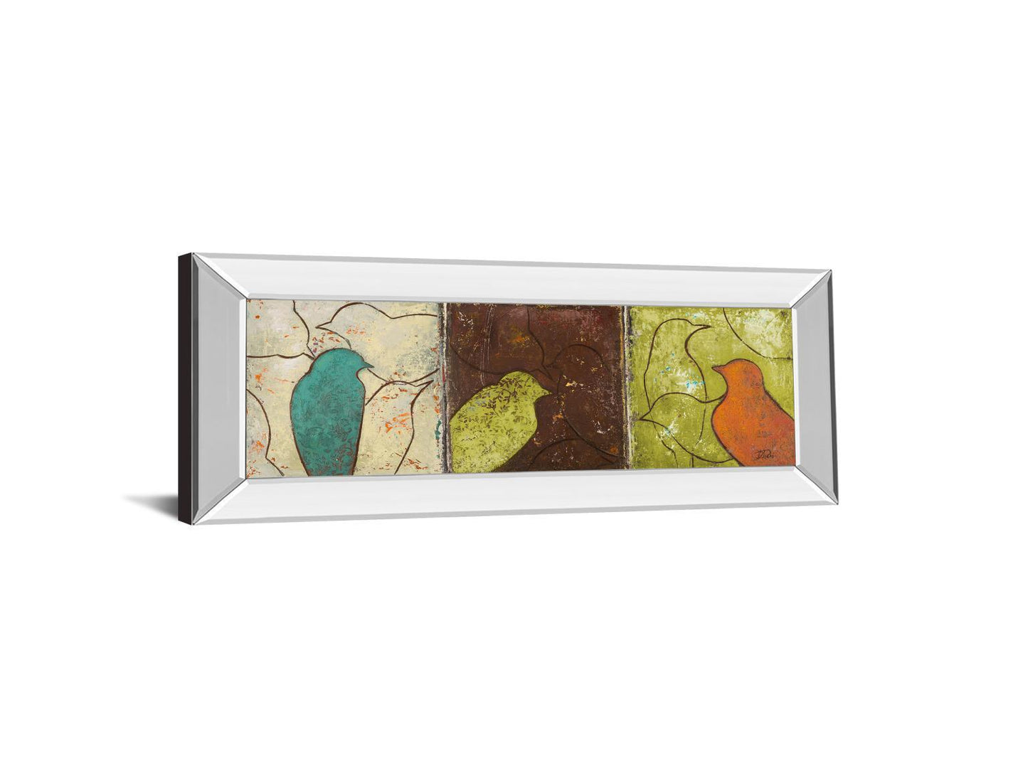 Lovely Birds Il By Patricia Pinto - Mirror Framed Print Wall Art - Dark Brown Classy Art