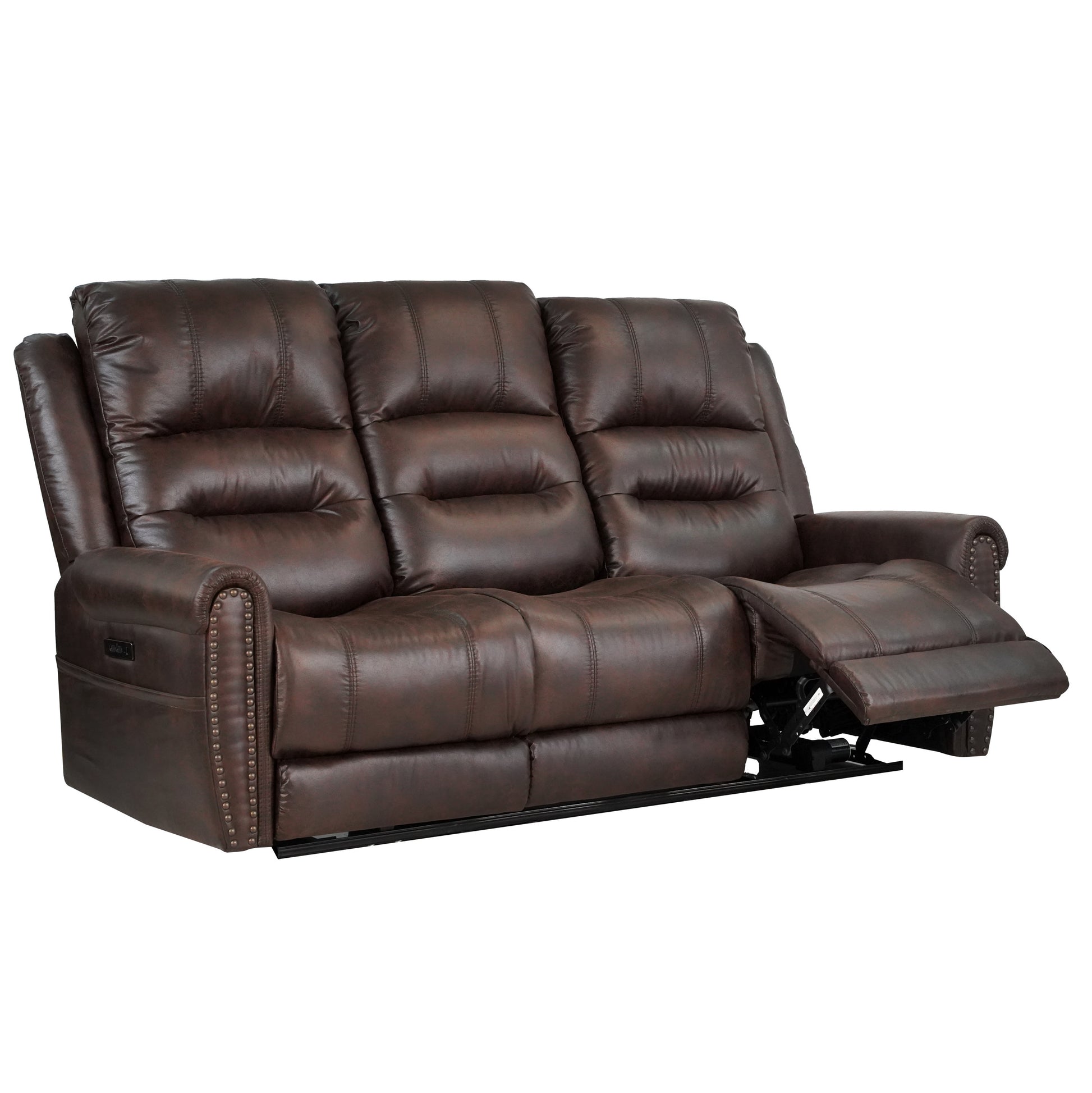 Slora Leather Gel Brown Power Reclining 81.5" Sofa With Power Headrest and Dropdown Center Table ( Sofa ) House to Home Furnishings LLC