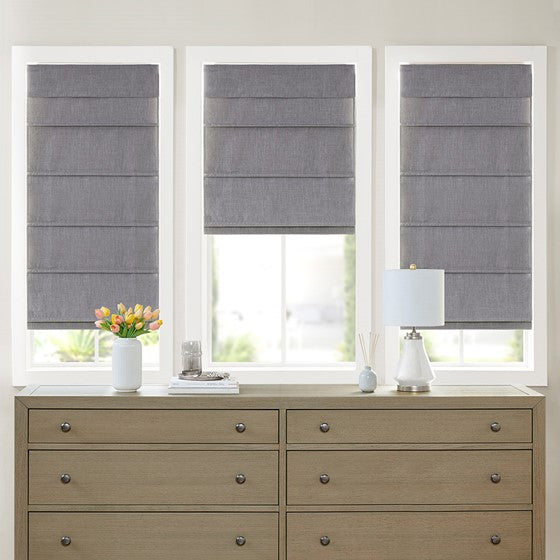 Faux Linen Cordless Total Blackout Roman Shade Grey Olliix.com