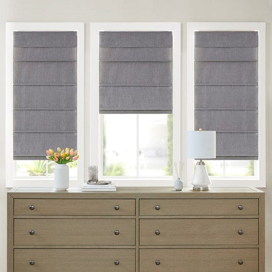 Faux Linen Cordless Total Blackout Roman Shade Grey Olliix.com