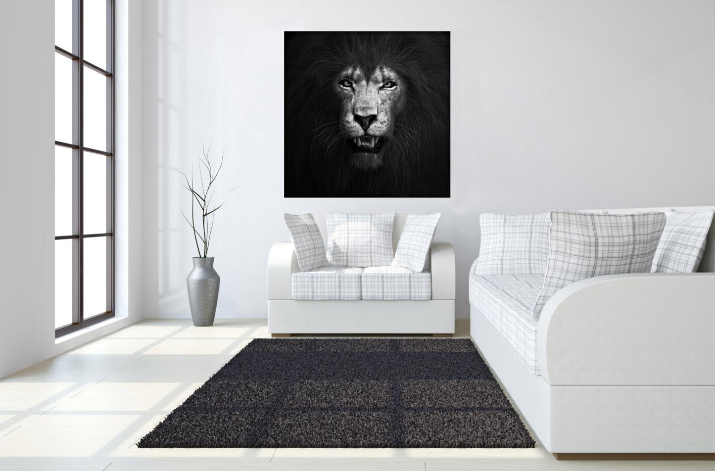 Tempered Glass With Foil - Lion B & W - Black Classy Art