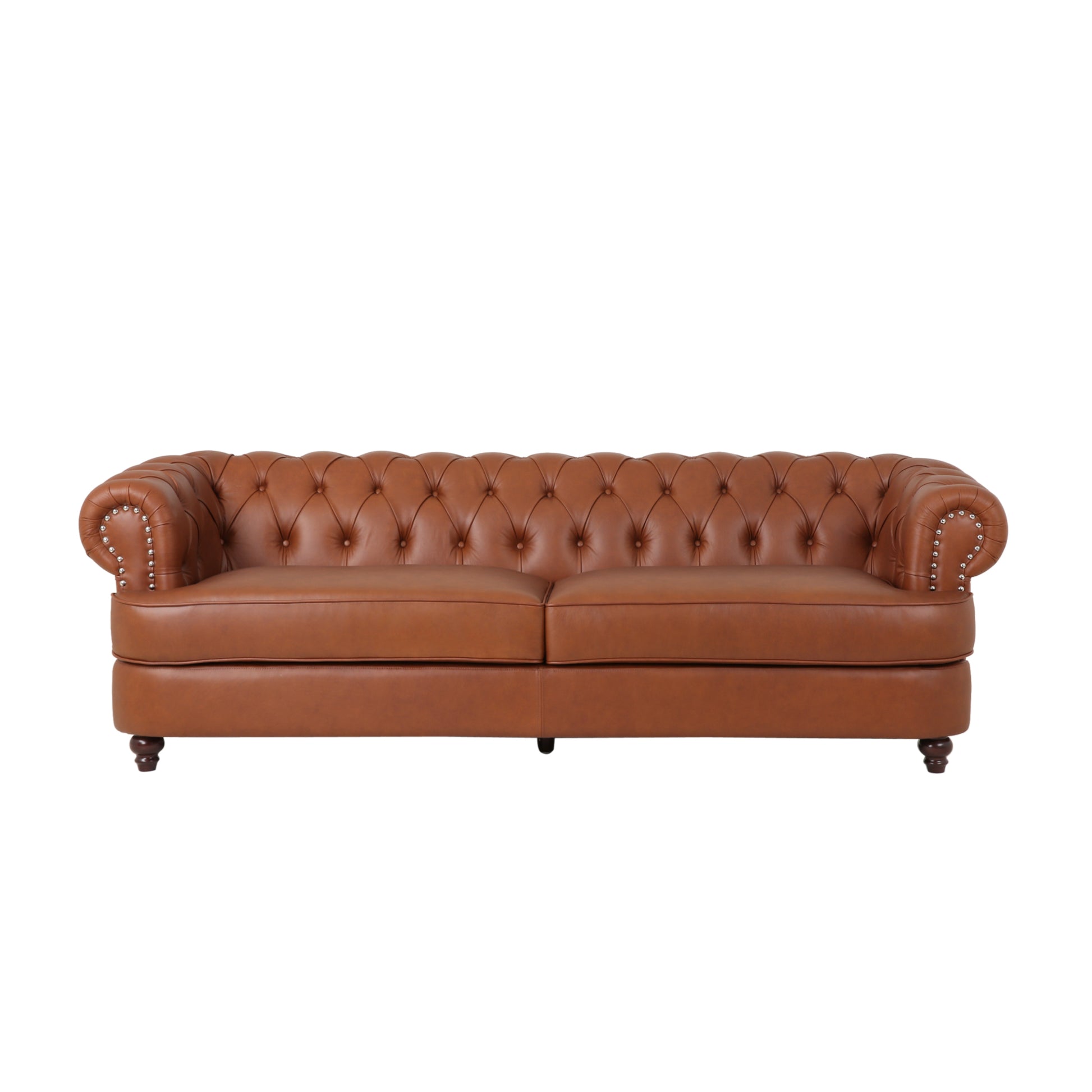 Estella Cognac Nail Head Chesterfield Leather 3 Seater Sofa House to Home Furnishings LLC