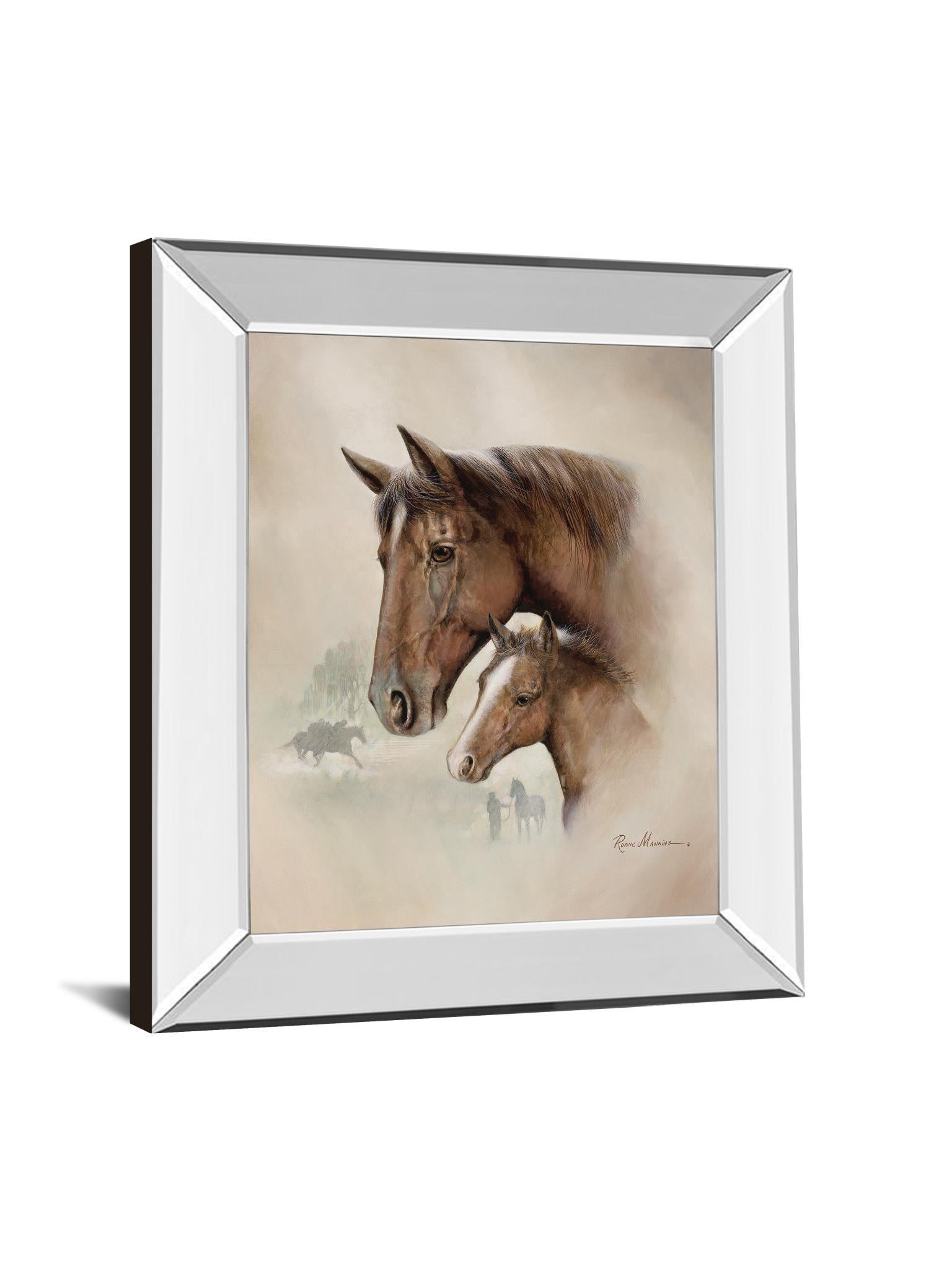 Race Horse I By Ruane Manning - Mirror Framed Print Wall Art - Dark Brown Classy Art