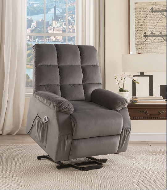 Ipompea Gray Velvet Recliner w/Power Lift & Massage ACME East