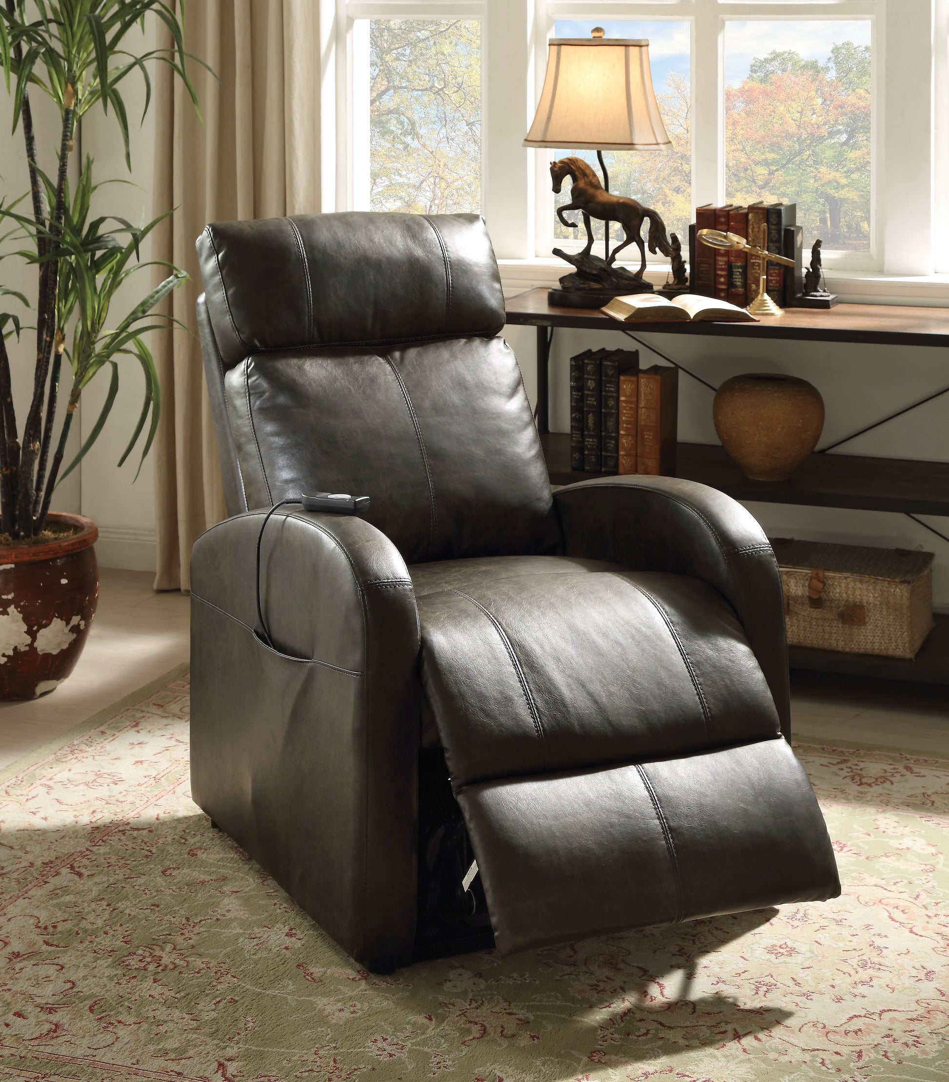 Ricardo Dark Gray PU Recliner w/Power Lift ACME East