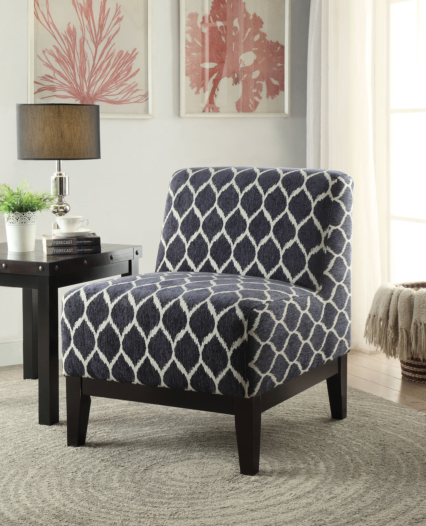 Hinte Dark Blue Chenille Accent Chair ACME East