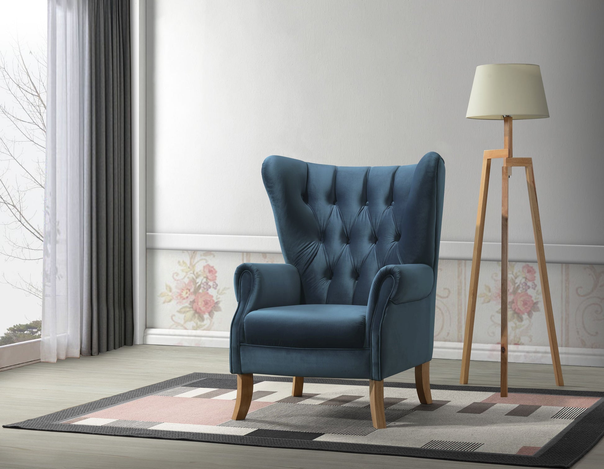 Adonis Azure Blue Velvet Accent Chair ACME East