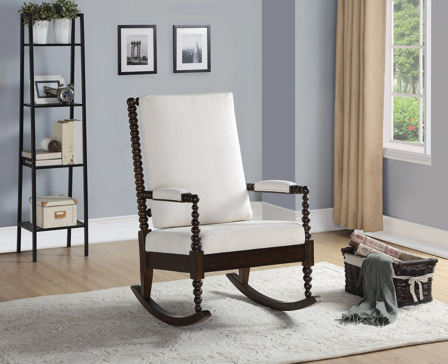 Tristin Cream Fabric & Walnut Rocking Chair ACME East