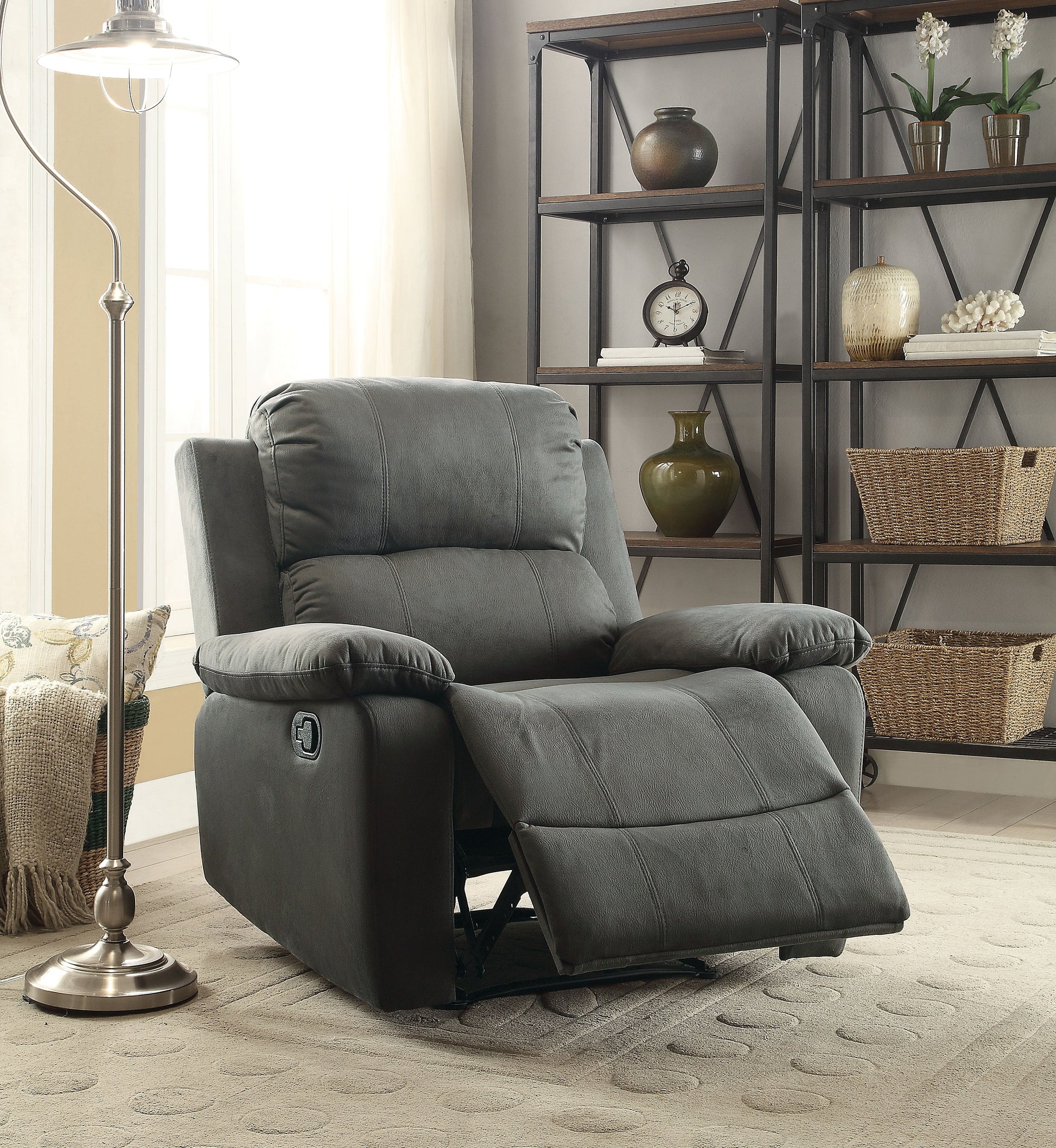 Bina Charcoal Polished Microfiber Recliner (Motion) ACME East