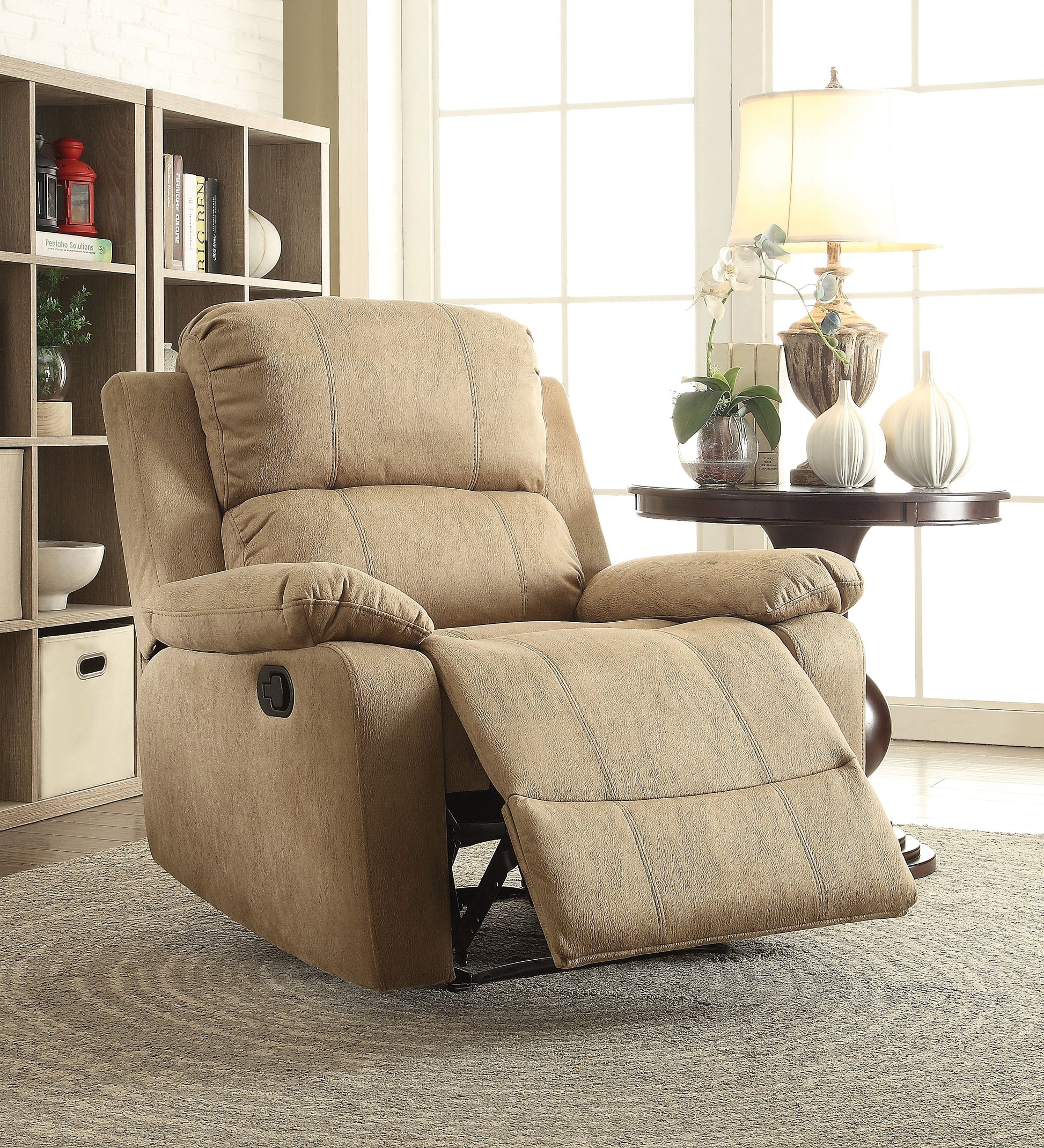 Bina Light Brown Polished Microfiber Recliner (Motion) ACME East