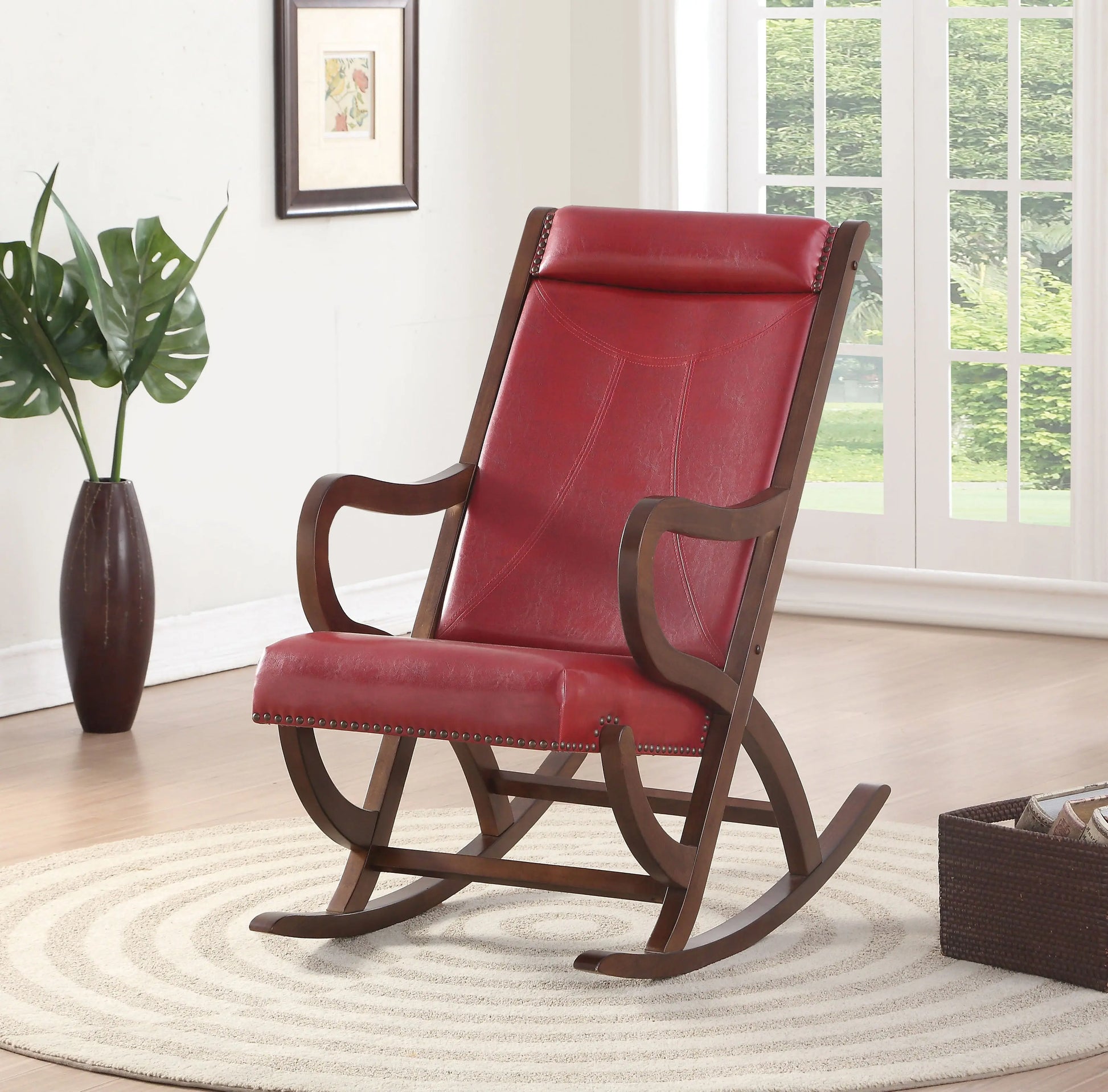 Triton Burgundy PU & Walnut Rocking Chair ACME East