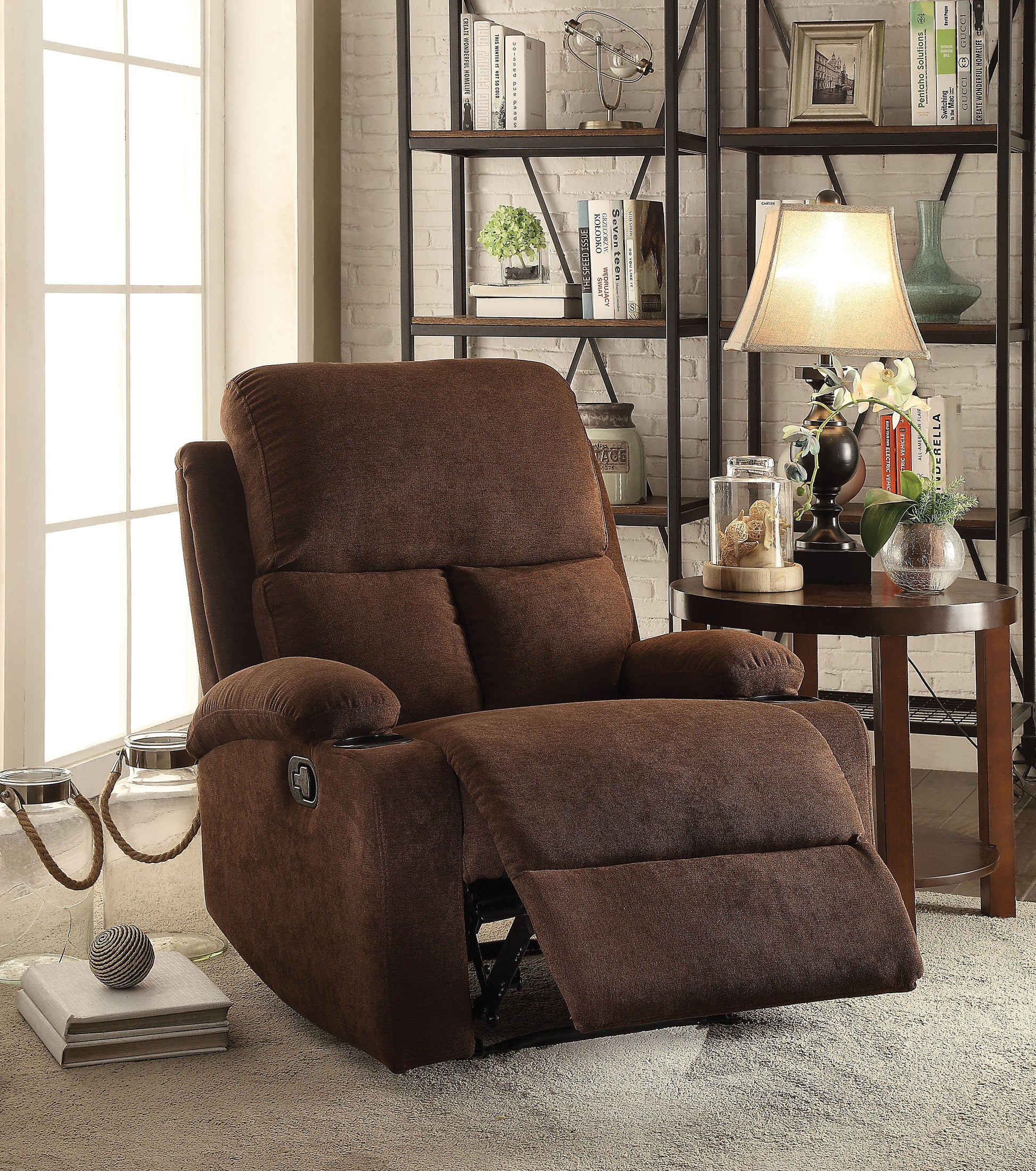 Rosia Chocolate Velvet Recliner (Motion) ACME East