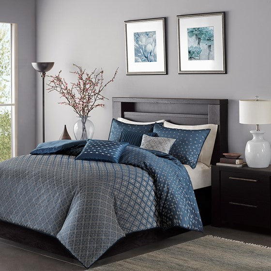 6 Piece Duvet Cover Set Navy Full/Queen Olliix.com