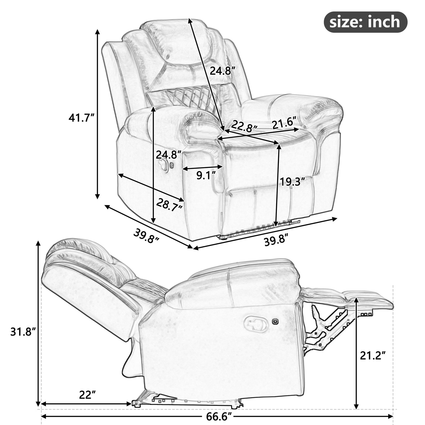 3 Pieces Recliner Sofa Sets Home Theater Seating Manual Recliner Chair with Center Console and LED Light Strip for Living Room, Wind Red House to Home Furnishings LLC