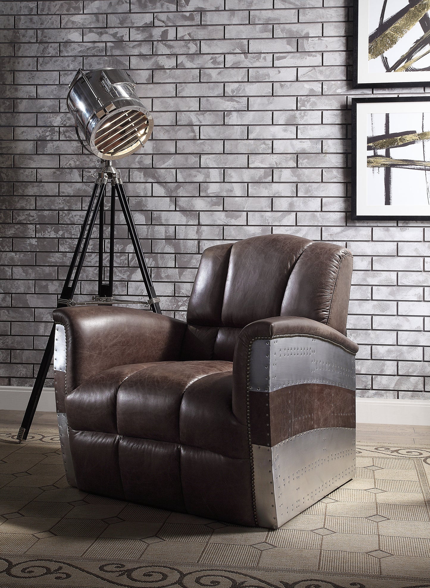 Brancaster Retro Brown Top Grain Leather & Aluminum Accent Chair ACME East