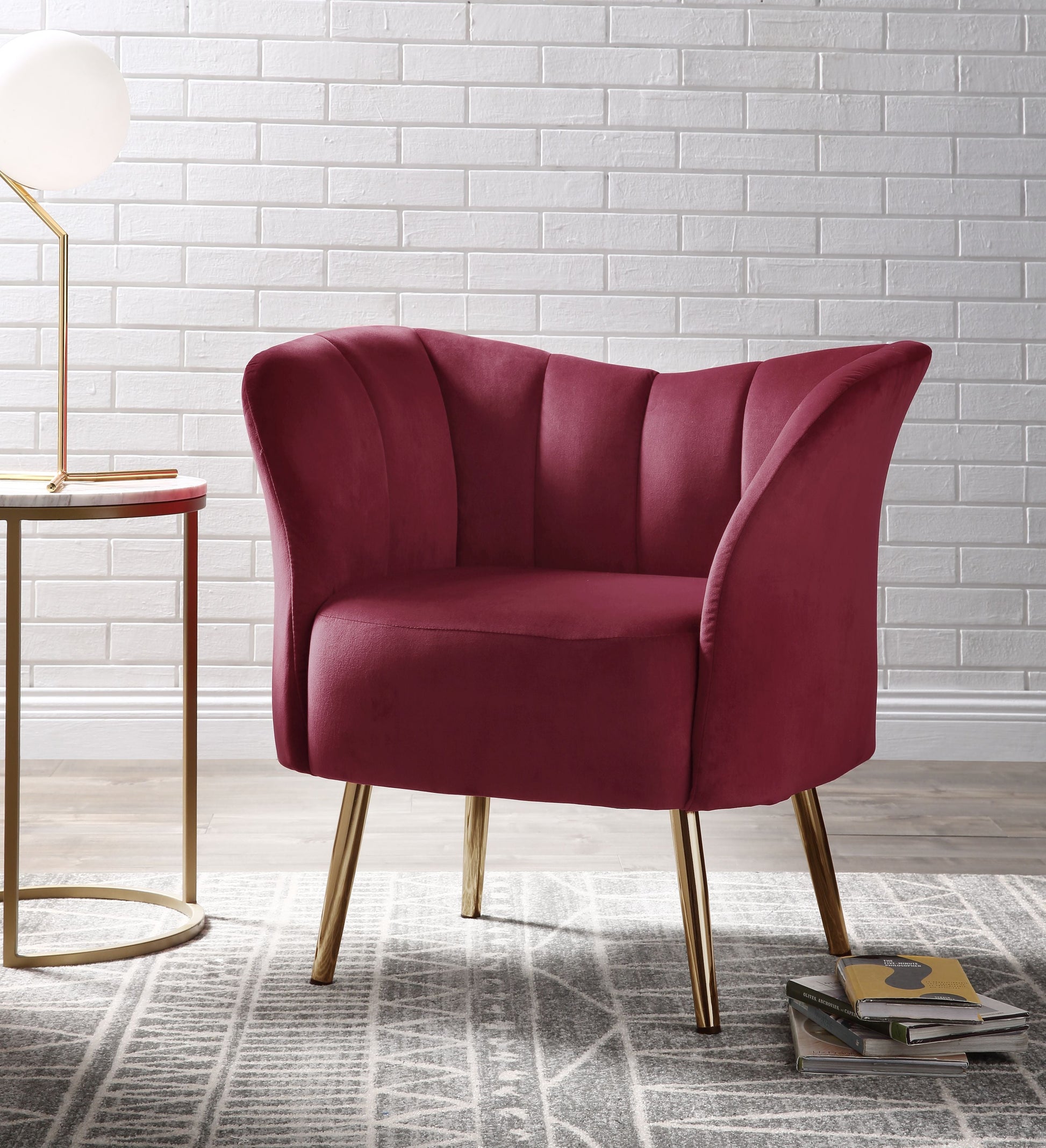 Reese Burgundy Velvet & Gold Accent Chair ACME East