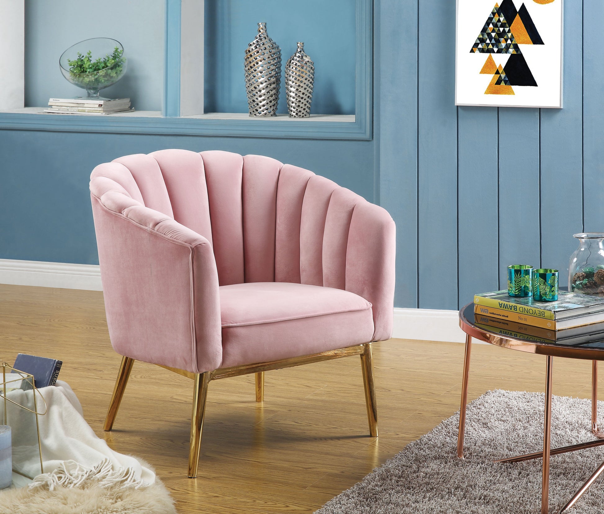 Colla Blush Pink Velvet & Gold Accent Chair ACME East