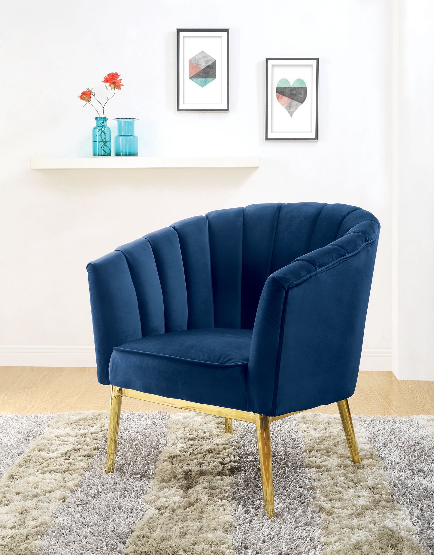 Colla Midnight Blue Velvet & Gold Accent Chair ACME East