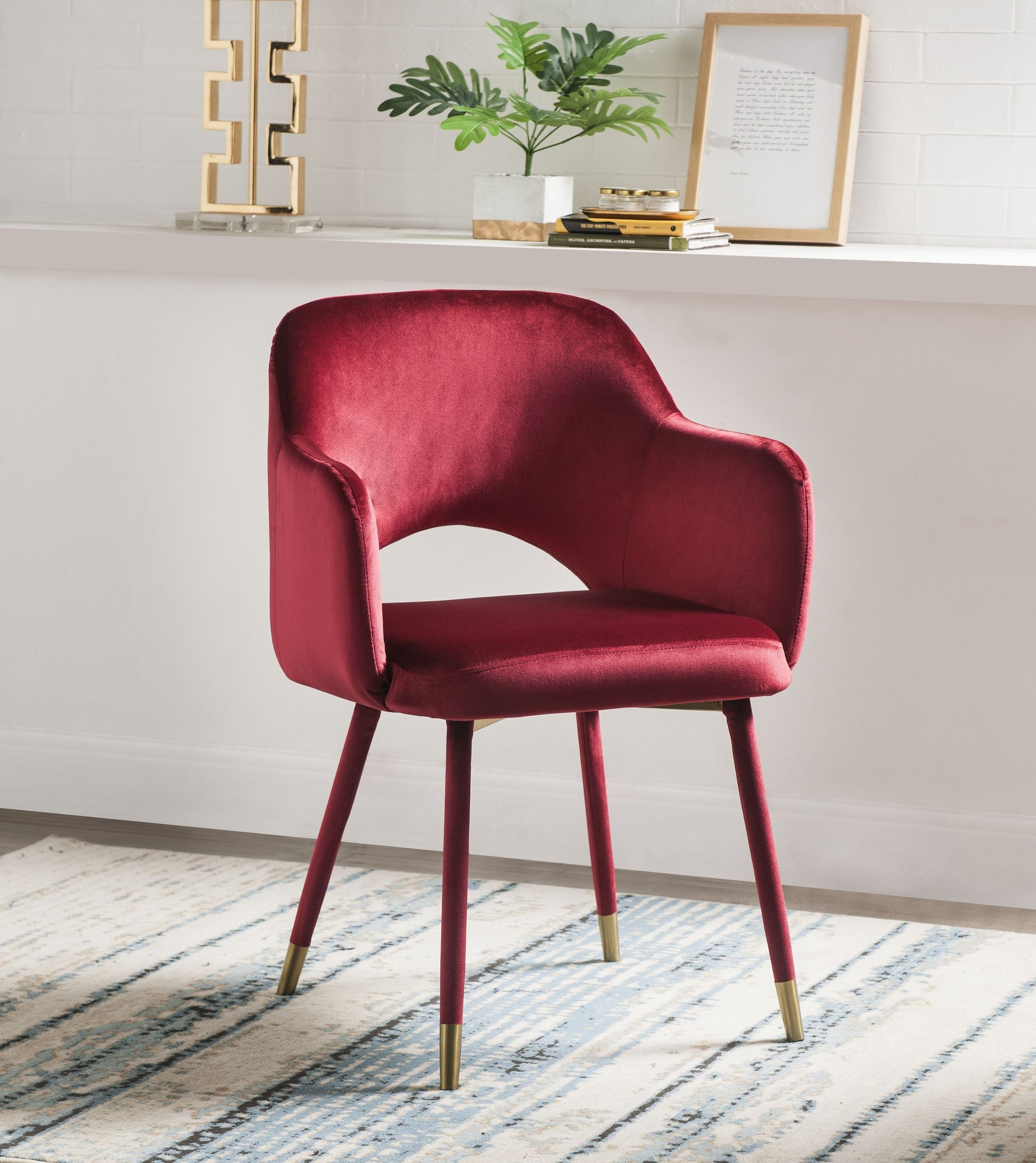 Applewood Bordeaux-Red Velvet & Gold Accent Chair ACME East