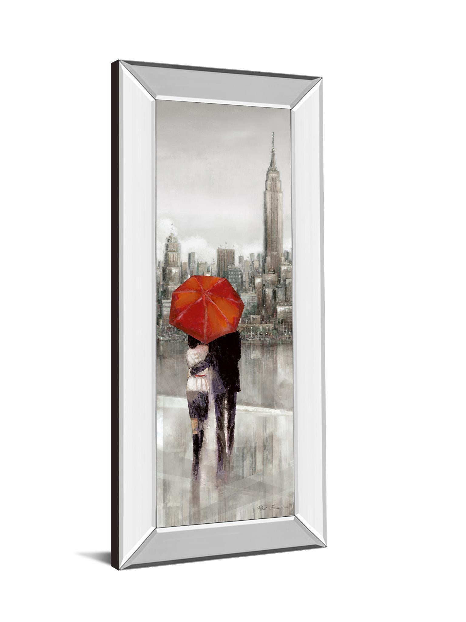 New York Stroll By Ruanne Manning - Mirror Framed Print Wall Art - Red Classy Art