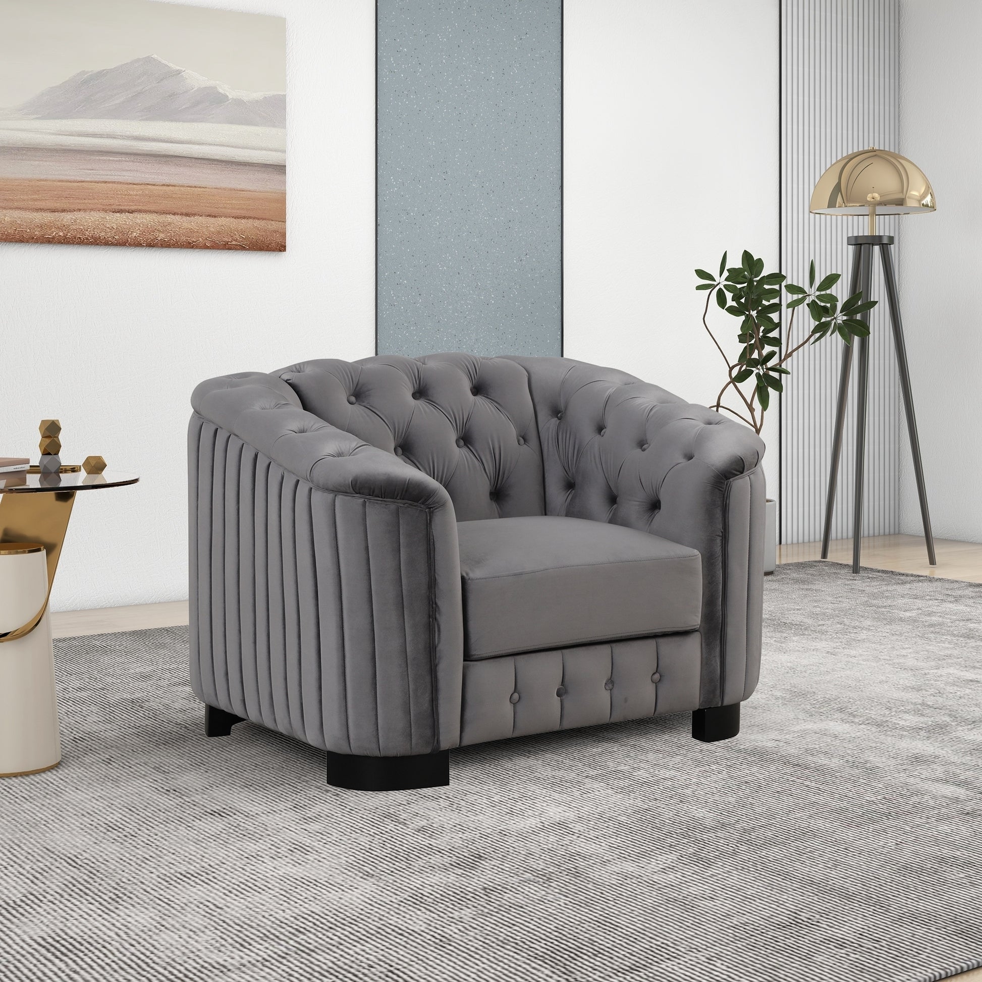 41.5" Velvet Tufted Upholstered Accent Sofa,Modern Single Sofa Chair with Thick Removable Seat Cushion,Modern Single Couch for Living Room,Bedroom,or Small Space,Gray House to Home Furnishings LLC