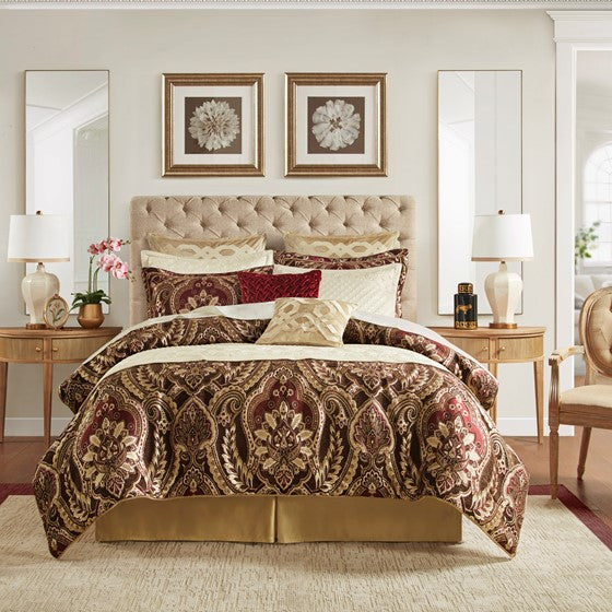 4 Piece Comforter Set Burgundy Queen Olliix.com