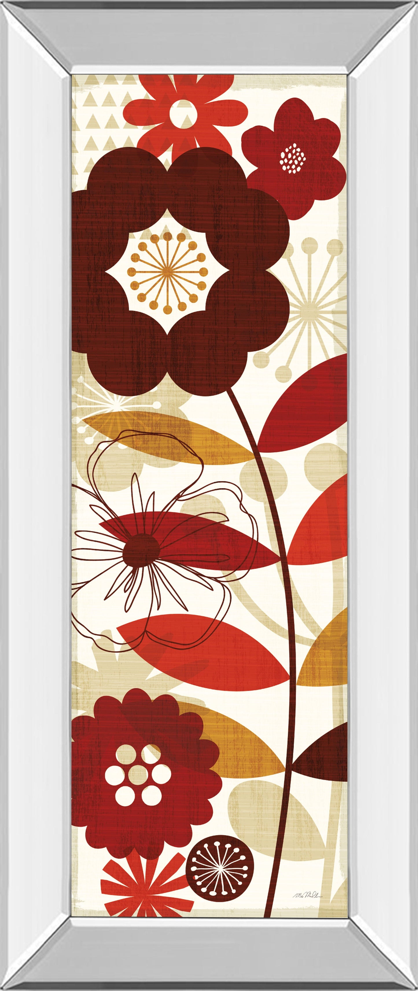 Floral Pop Panel I By Mo Mullan - Mirror Framed Print Wall Art - Red Classy Art