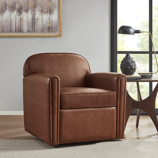 Faux Leather 360 Degree Swivel Arm Chair Brown Olliix.com