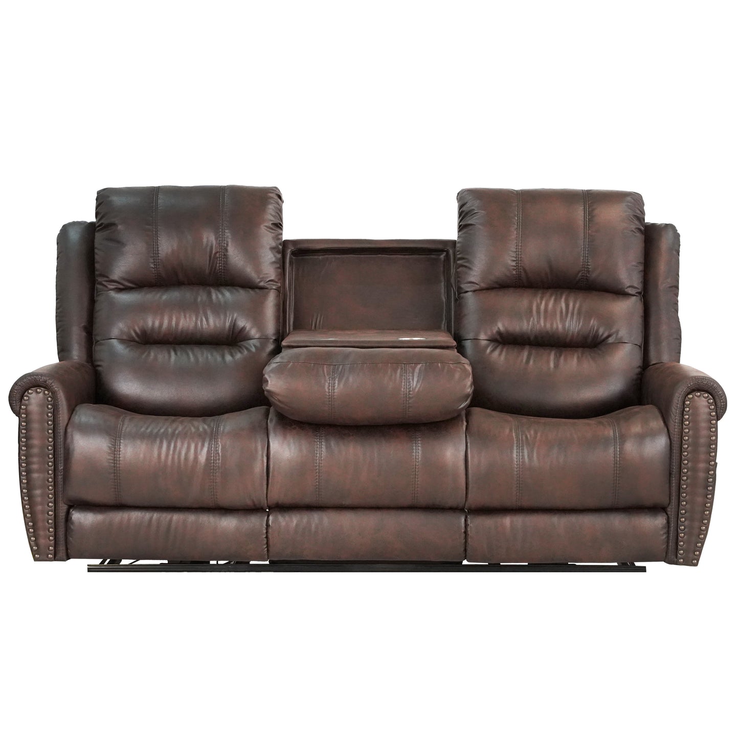 Slora Leather Gel Brown Power Reclining 81.5" Sofa With Power Headrest and Dropdown Center Table ( Sofa ) House to Home Furnishings LLC