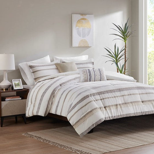 5 Piece Clipped Jacquard Comforter Set Neutral Cal King Olliix.com