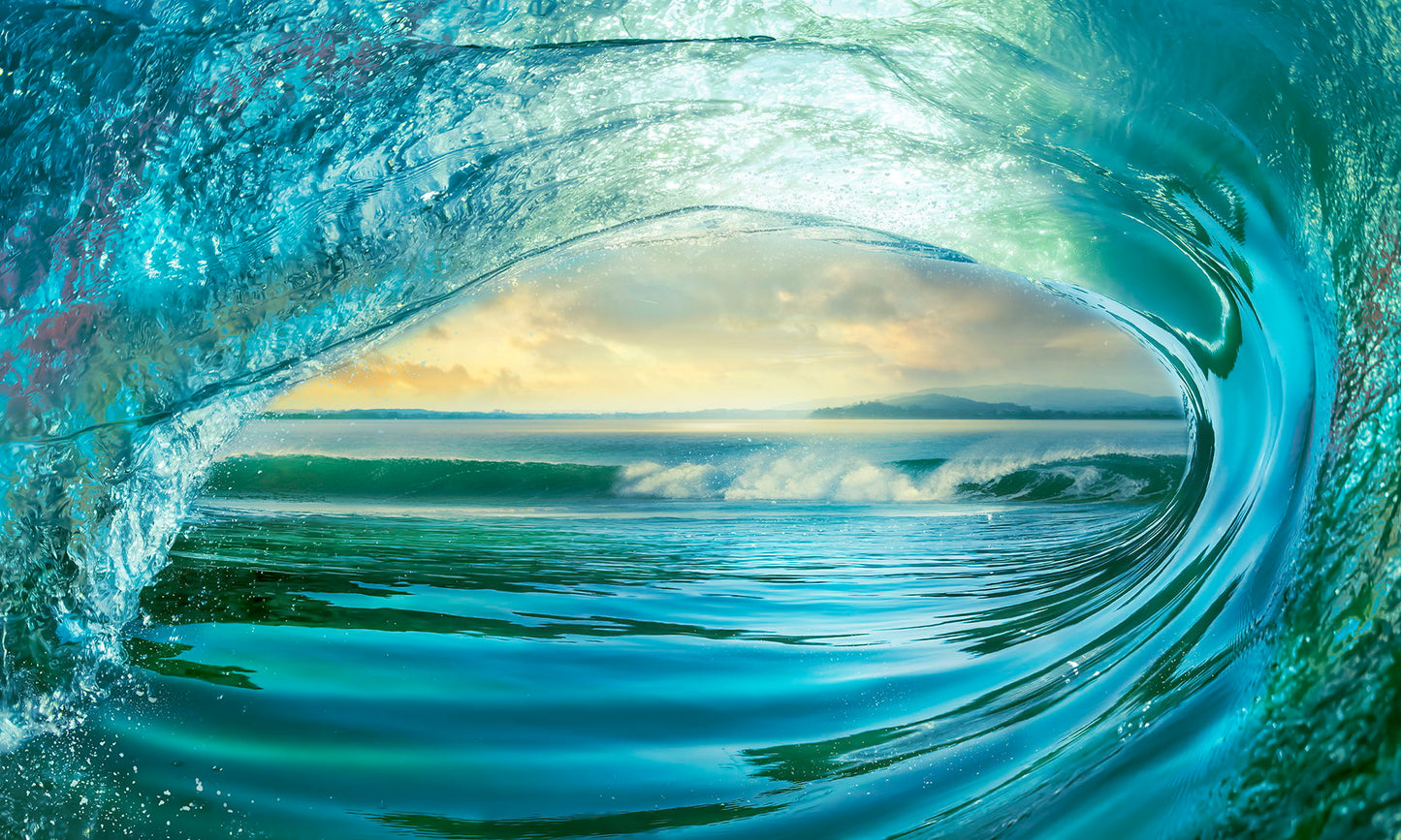 Framed Small - Big Wave By Mike Calascibetta - Blue