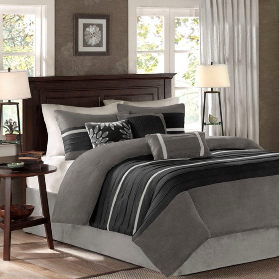 7 Piece Comforter Set Black Olliix.com