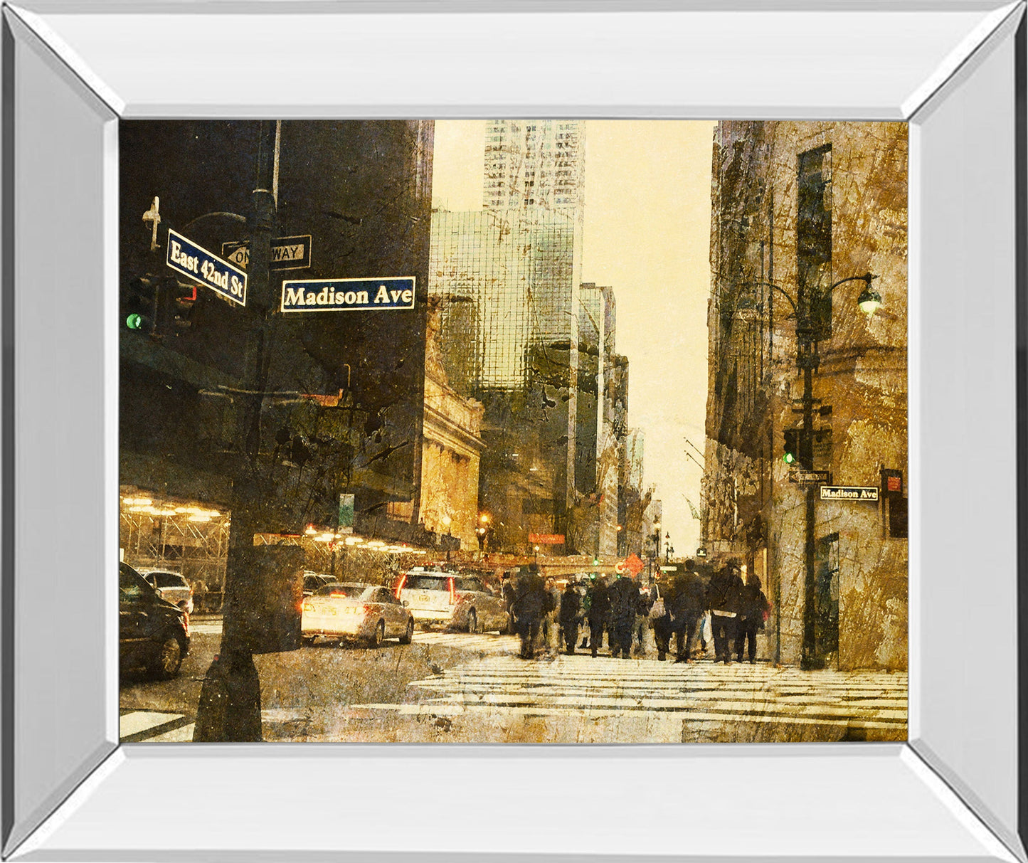 New York Streets By Acosta - Mirror Framed Print Wall Art - Dark Brown Classy Art