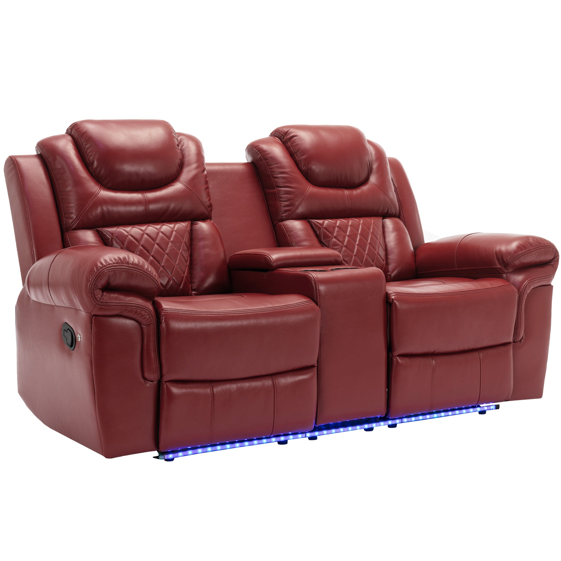 3 Pieces Recliner Sofa Sets Home Theater Seating Manual Recliner Chair with Center Console and LED Light Strip for Living Room, Wind Red House to Home Furnishings LLC