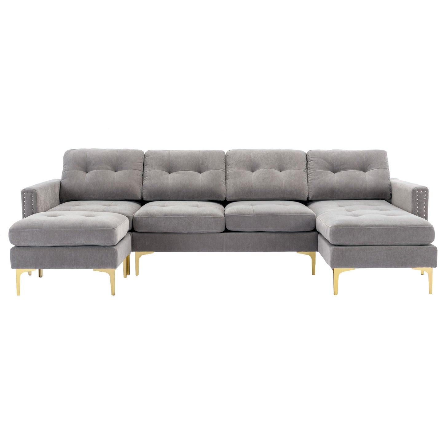 110" L-Shape Convertible Sectional Sofa Couch with Movable Ottoman for Living Room, Apartment, Office, Light Grey House to Home Furnishings LLC