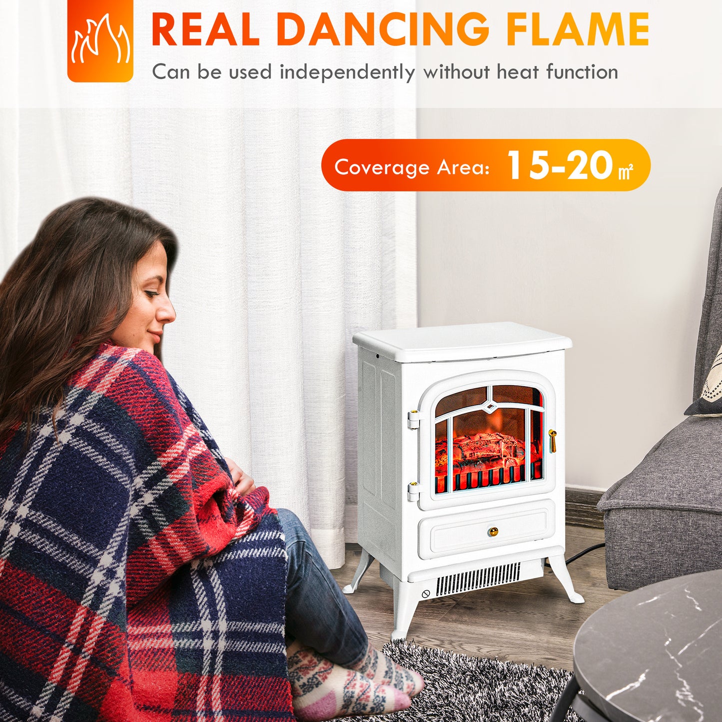 22" Electric Fireplace Heater, Freestanding Fire Place Stove with Realistic LED Flames and Logs, and Overheating Protection, 750W/1500W, White House to Home Furnishings LLC