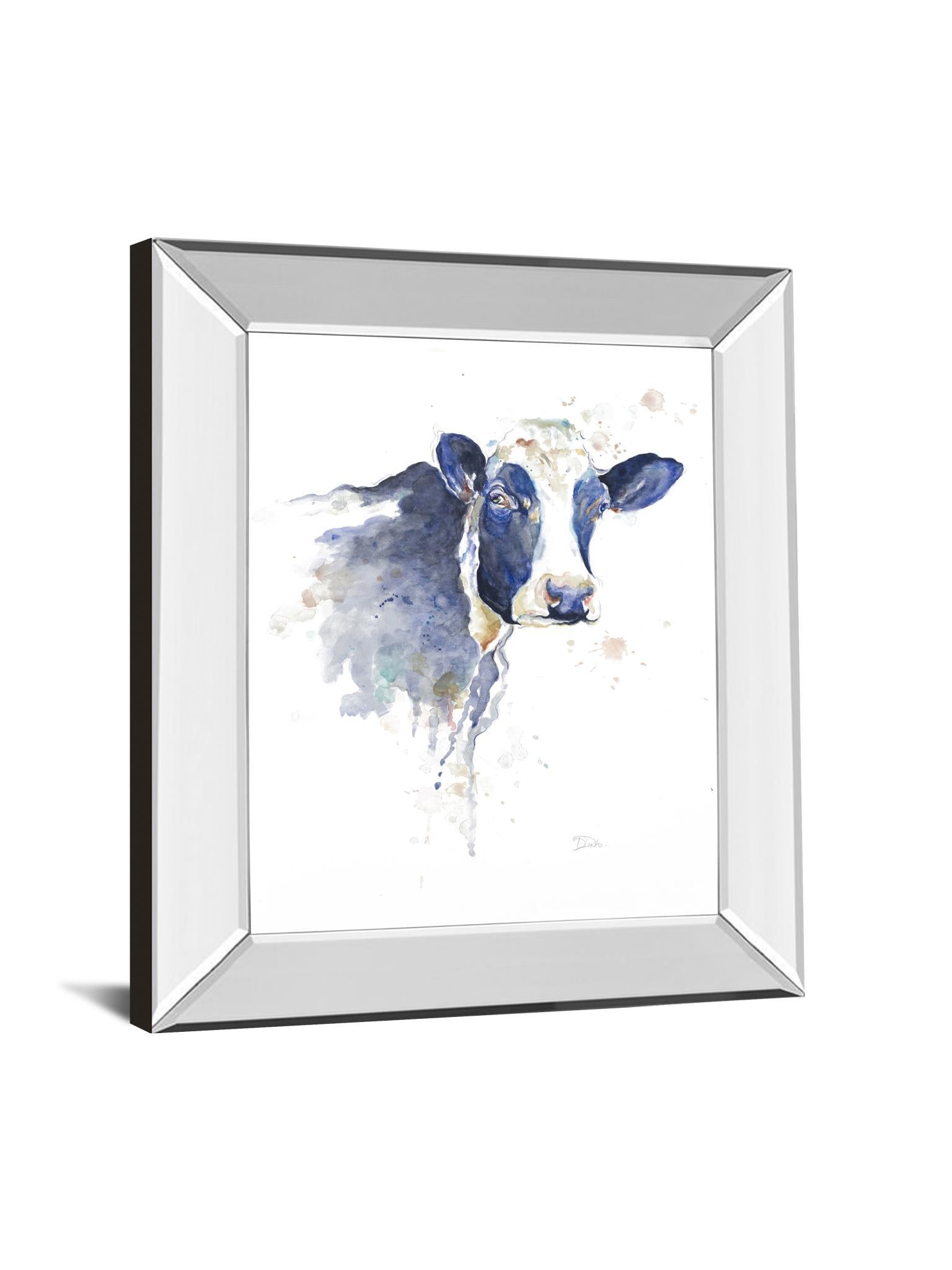 Watercolor Blue Cow By Patricia Pinto - Mirror Framed Print Wall Art - Blue Classy Art