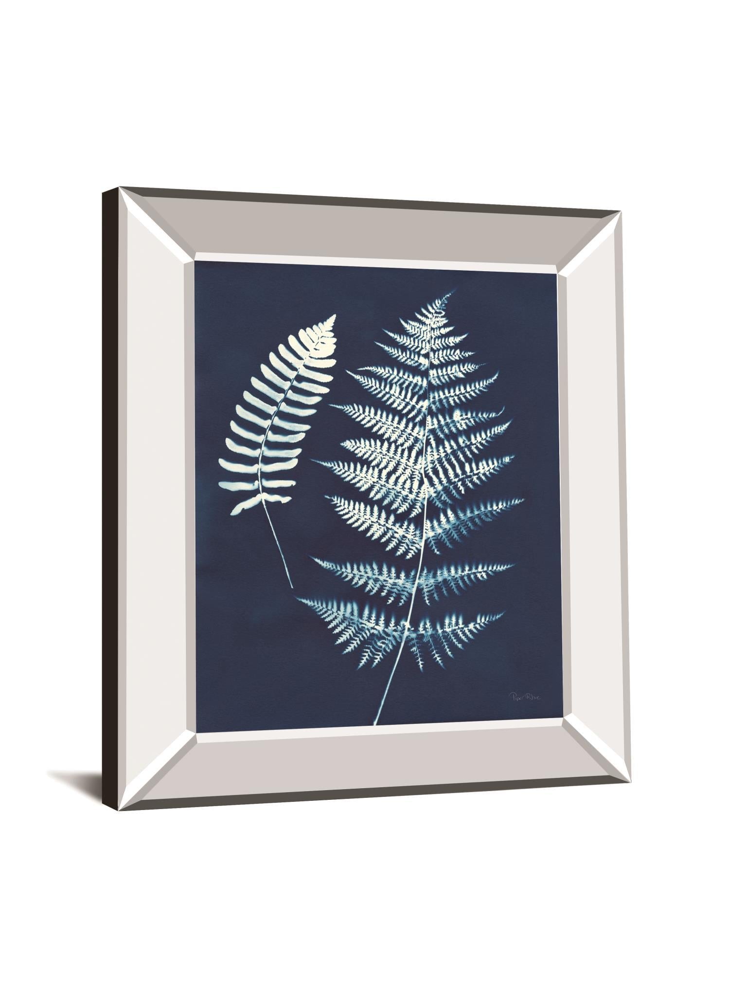 Nature By The Lake Ferns V By Piper Rhue - Mirror Framed Print Wall Art - Blue Classy Art