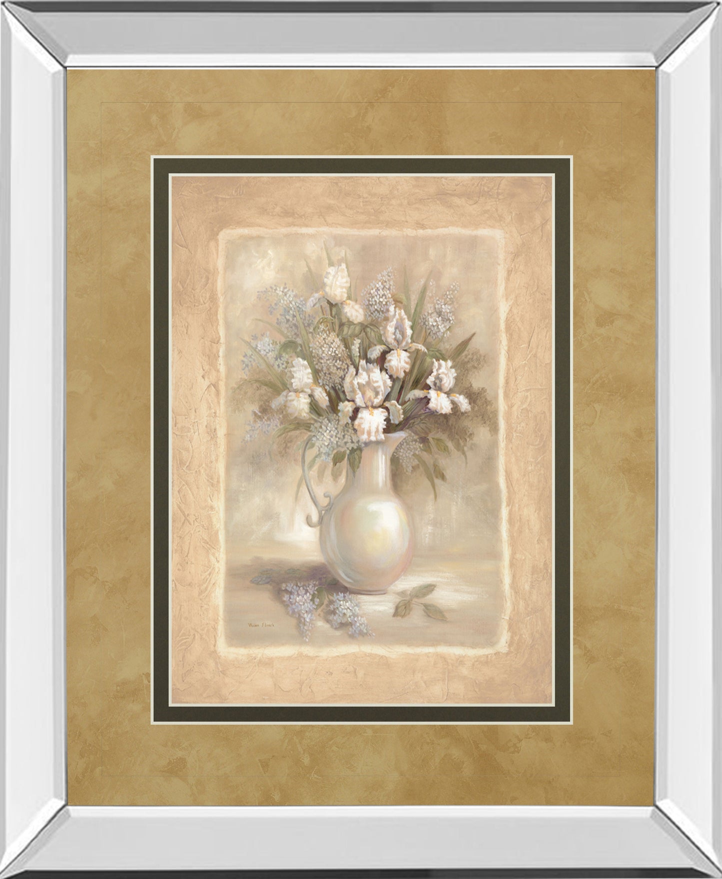 White Bounty I By Vivian Flasch - Mirror Framed Print Wall Art - White Classy Art