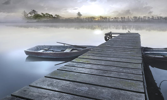 Misty Morning Pier By Mike Calascibetta - Dark Gray Classy Art