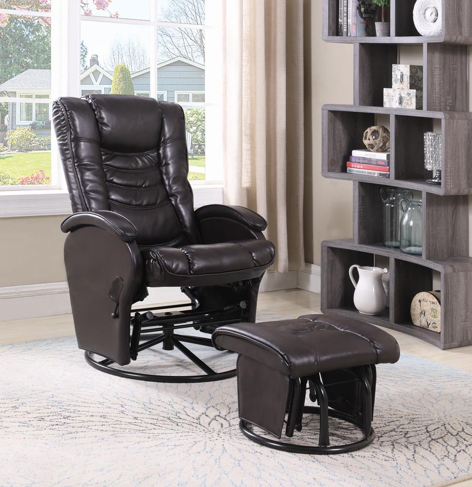 G600165 Casual Brown Faux Leather Reclining Glider With Matching Ottoman Coaster Z2 Premium