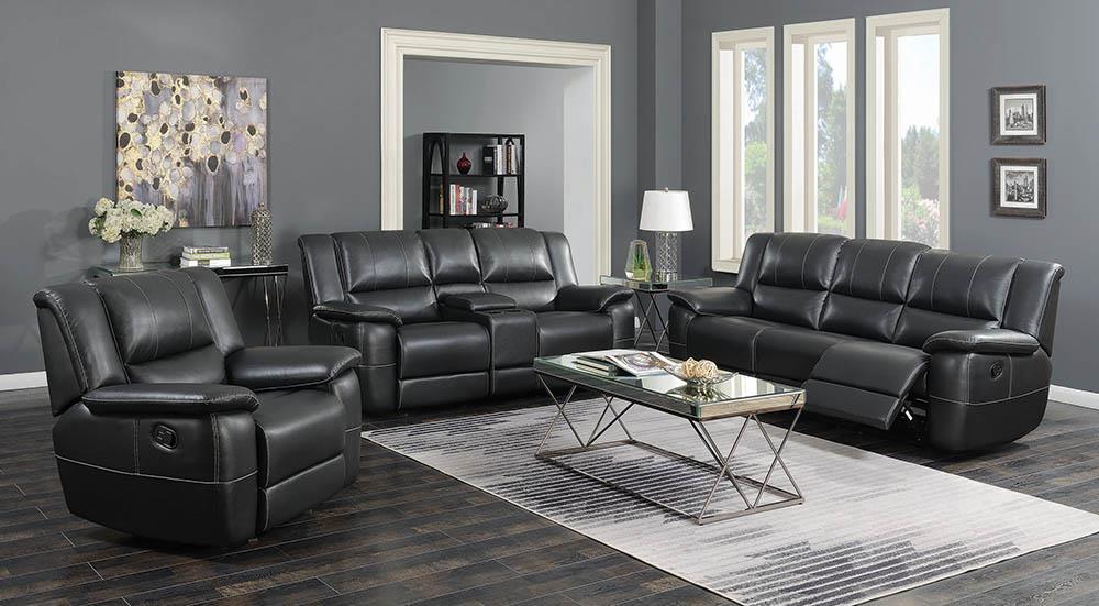 Lee Transitional Black Leather Reclining Three-Piece Living Room Set Coaster Z2 Premium