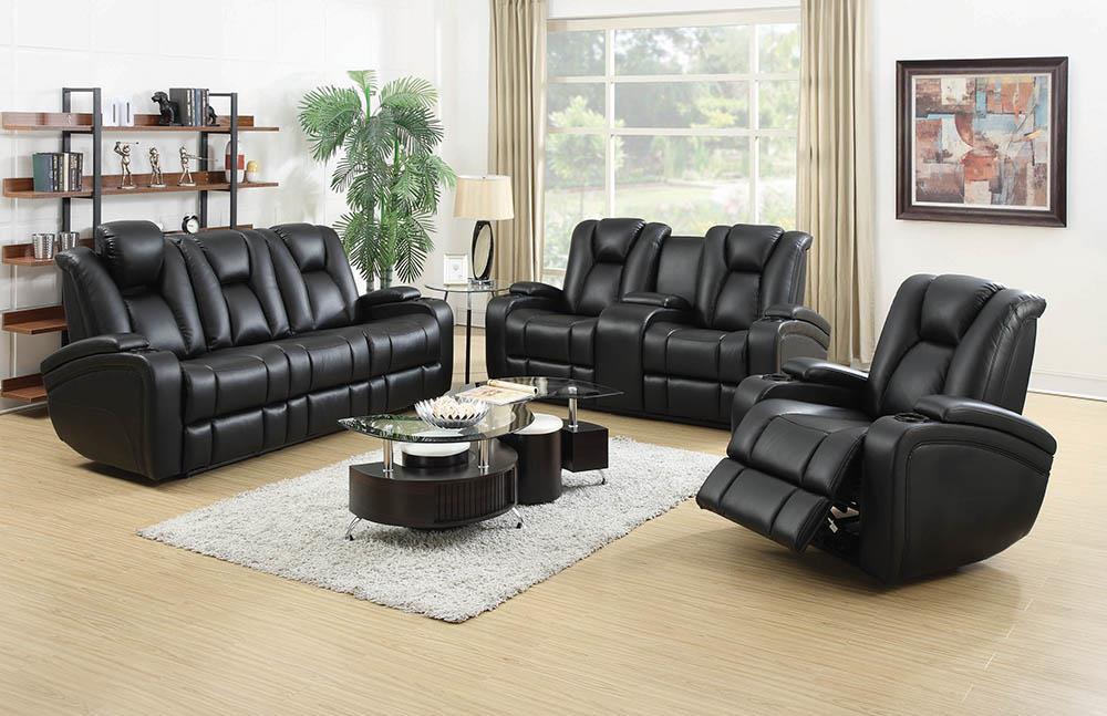 Zimmerman Black Faux Leather Power Motion Three-Piece Living Room Set Coaster Z2 Premium