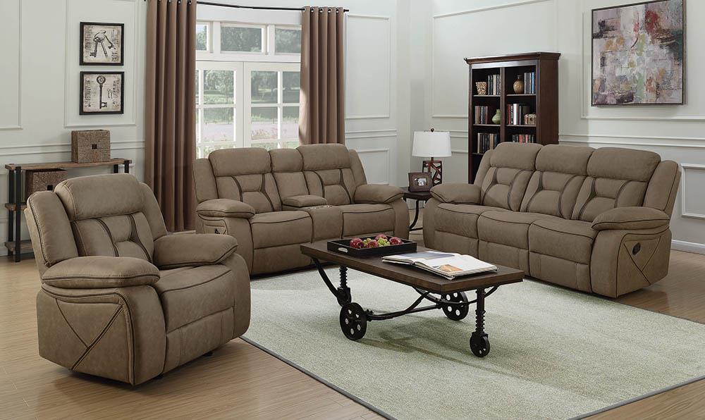 Houston Casual Tan Reclining Three-Piece Living Room Set Coaster Z2 Premium