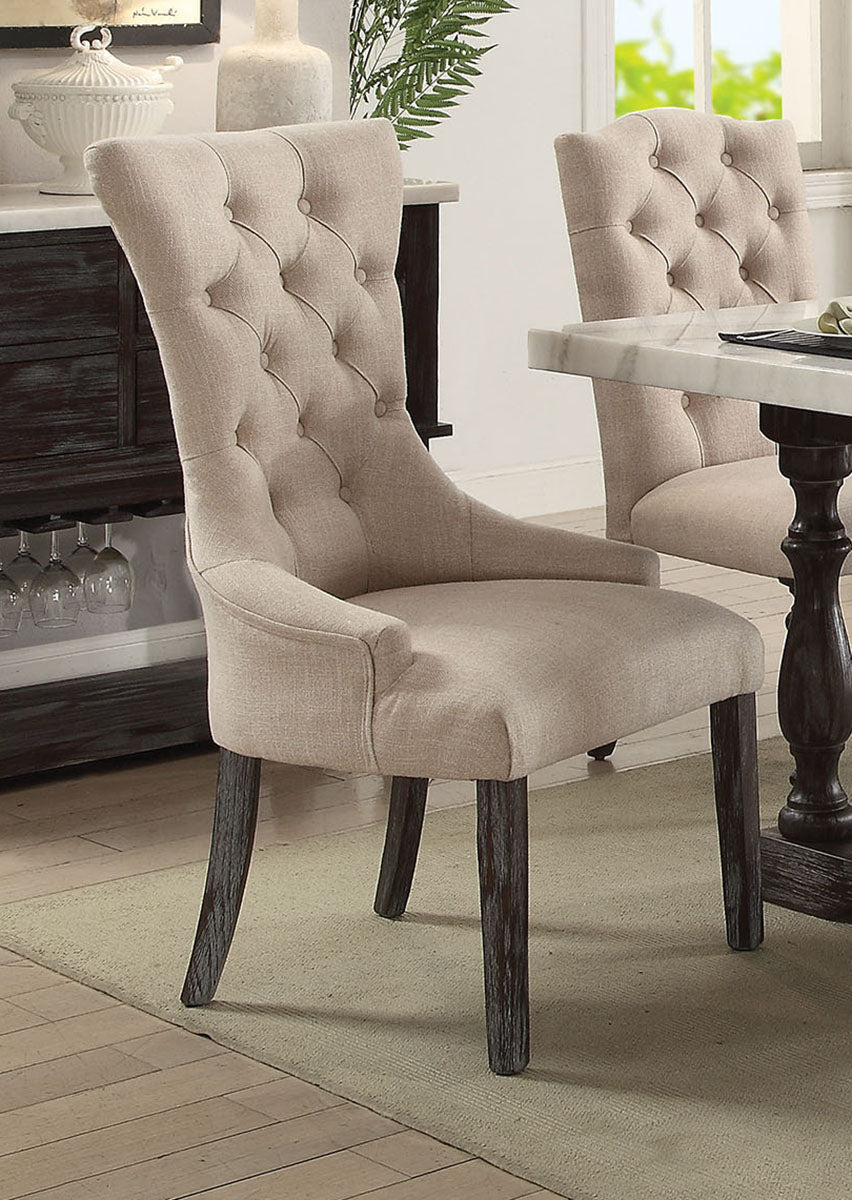 Acme Furniture Gerardo Upholstered Arm Chair in Beige and Espresso (Set of 2) 60823 ACME East