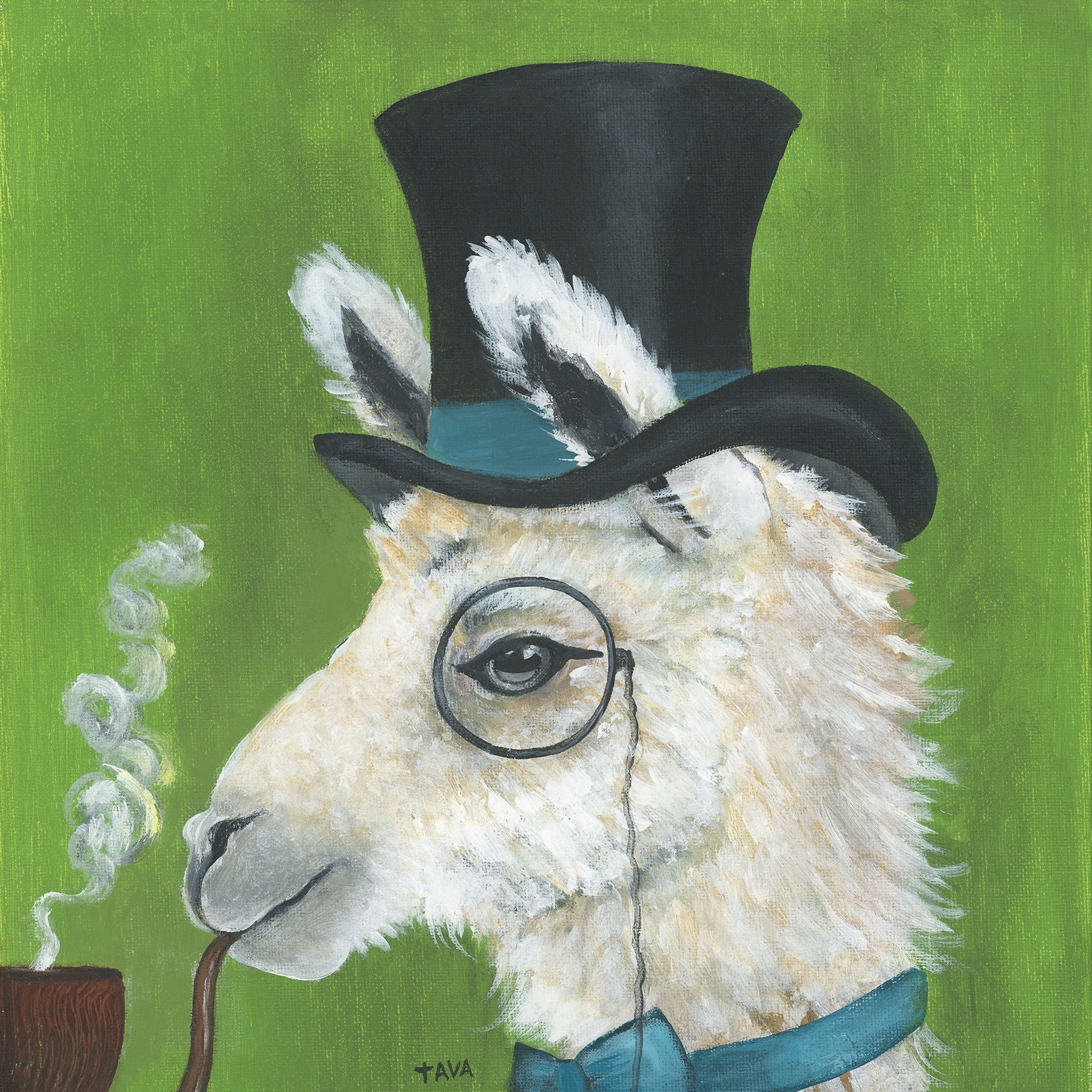 Llama And Pipe By Tava Studios - Green Classy Art