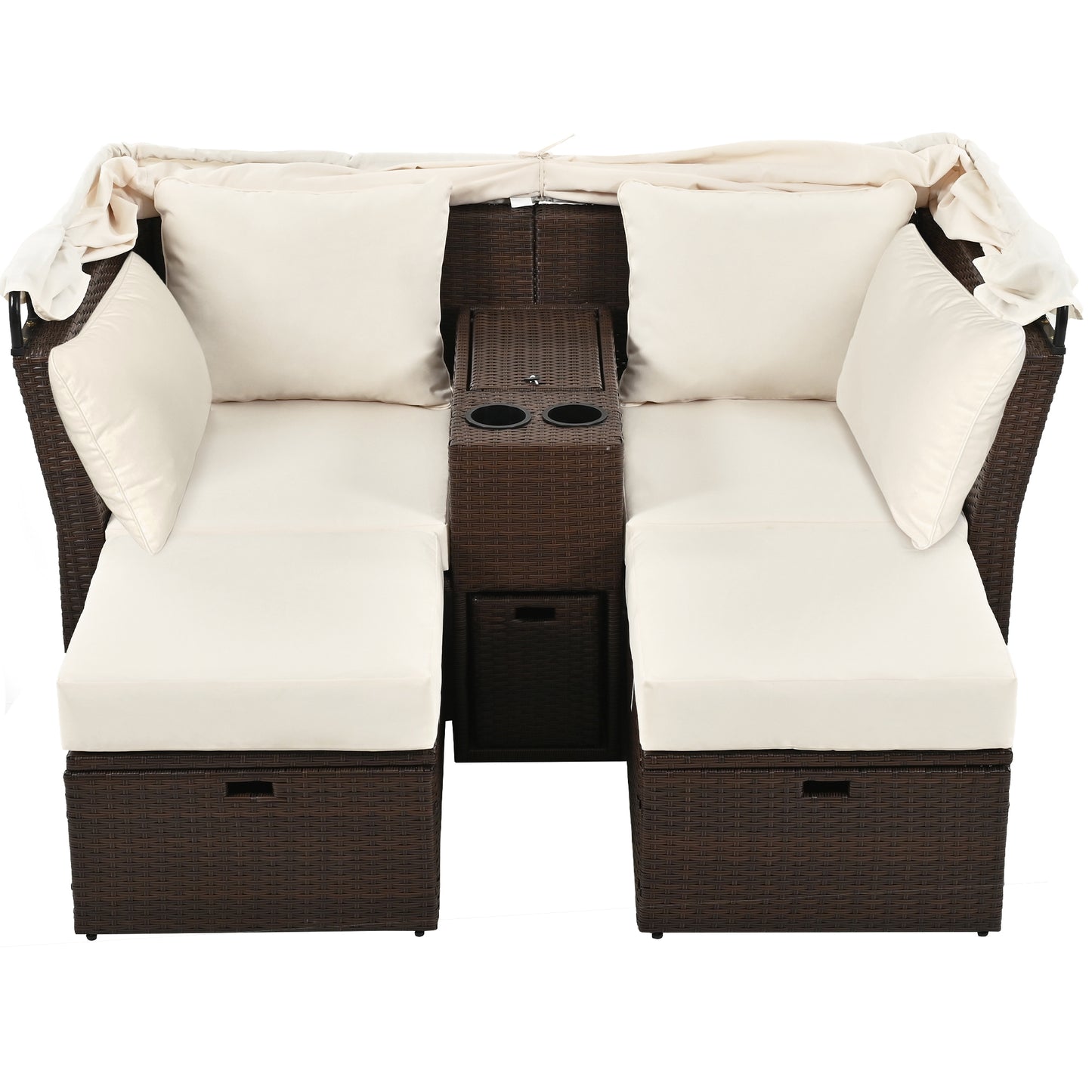 2-Seater Outdoor Patio Daybed Outdoor Double Daybed Outdoor Loveseat Sofa Set with Foldable Awning and Cushions for Garden, Balcony, Poolside, Beige ***(FREE SHIPPING)*** House to Home Furnishings LLC