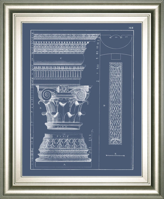 22x26 Column & Cornice Blueprint I By Vision Studio - Blue Classy Art