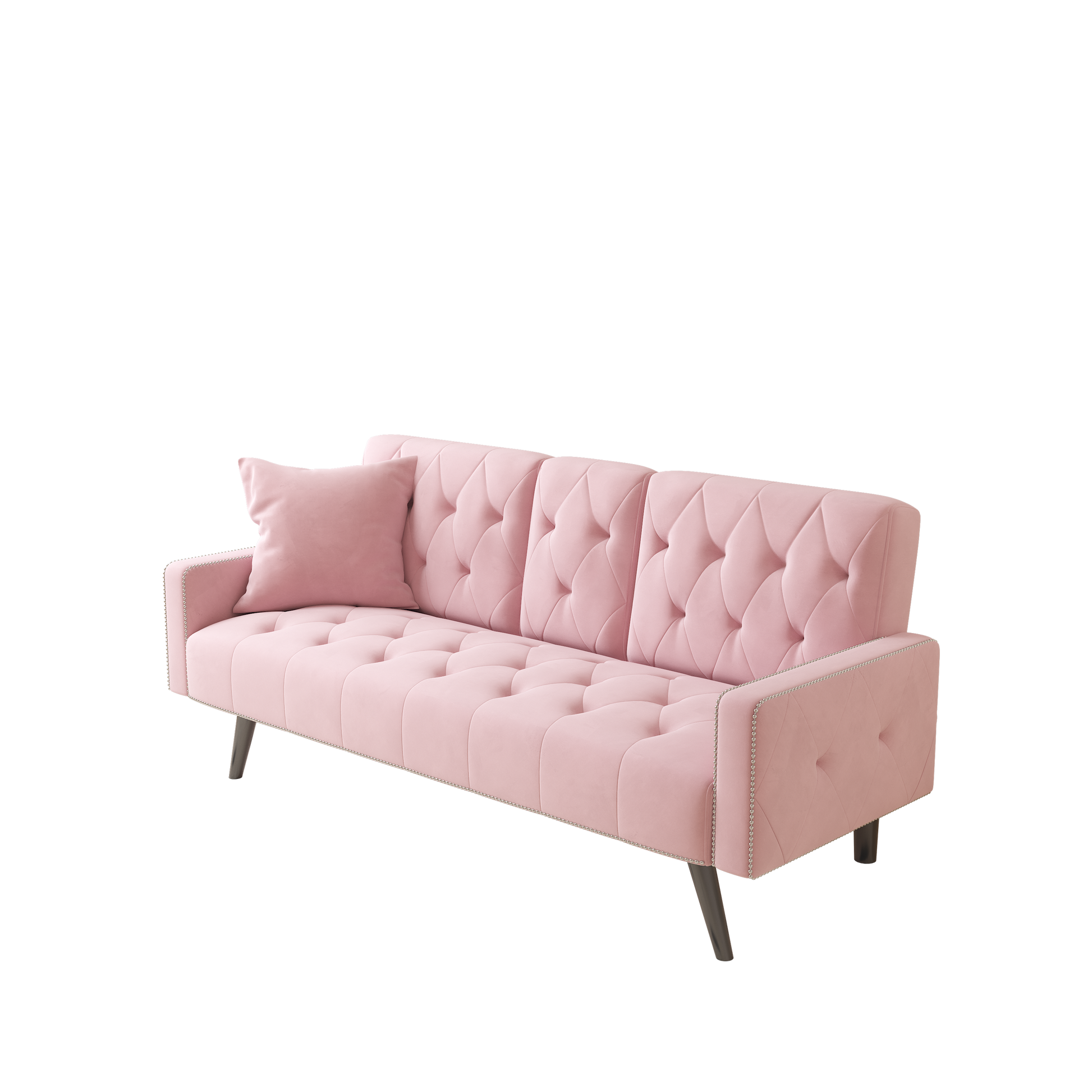 1730 Sofa Bed Armrest with Nail Head Trim with Two Cup Holders 72" Premium Pink Velvet  Sofa for Small Spaces House to Home Furnishings LLC